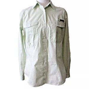 Columbia Women's Super Bonehead PFG Button Up Shirt, Small, Light Green Stripe